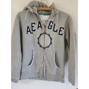 Y2k Vintage AE American Eagle distressed zip up hoodie Gray Size small